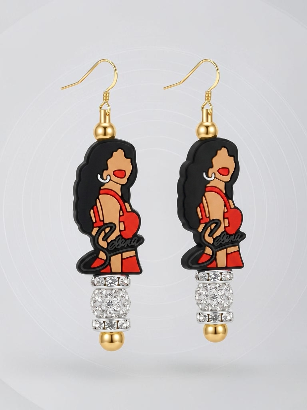 Selena Sterling Silver Red and Black Drop Rhinestone Earrings W/Gift Box - Picture 5 of 11